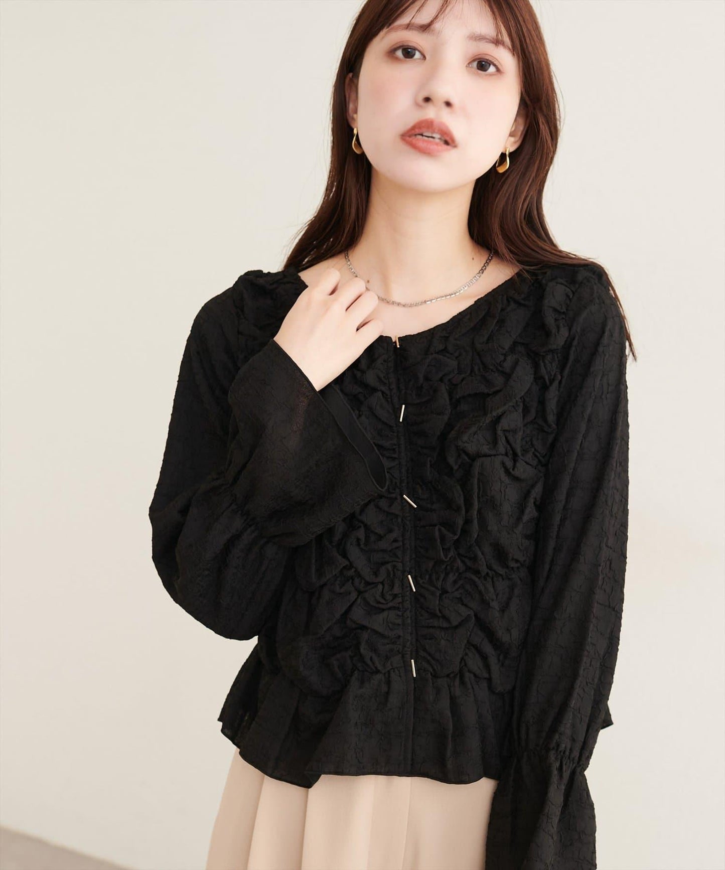 natural couture 紐扣褶皺襯衫