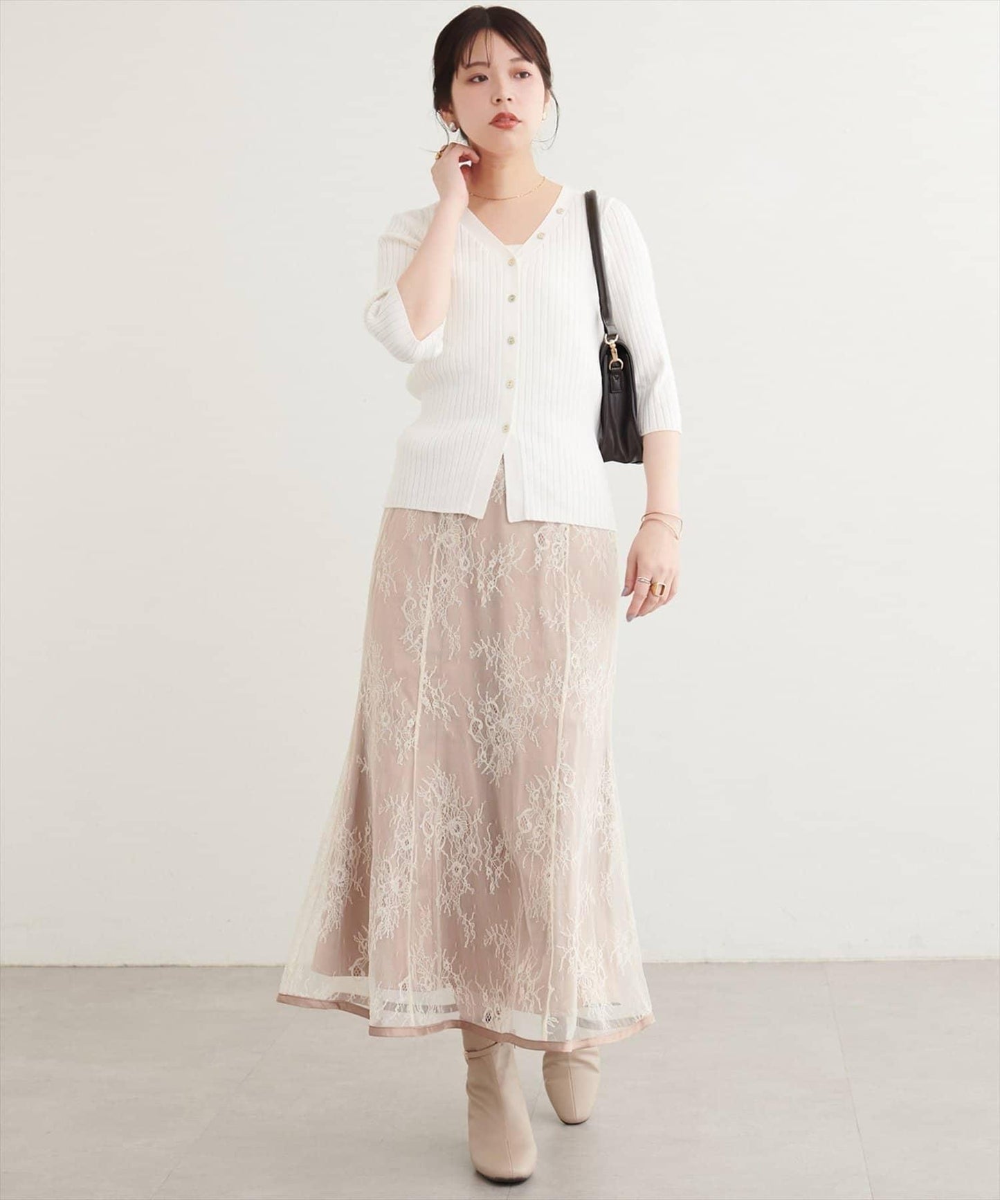 natural couture 細金紐扣羅紋針織開衫