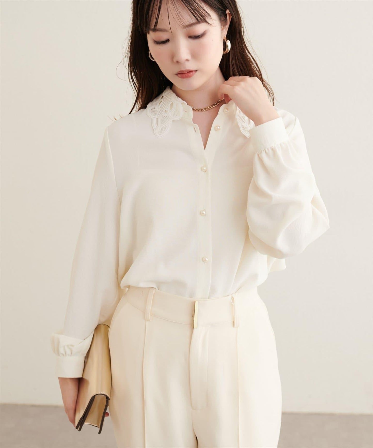 natural couture 蕾絲領襯衫 女士 聚酯纖維 翻領襯衫