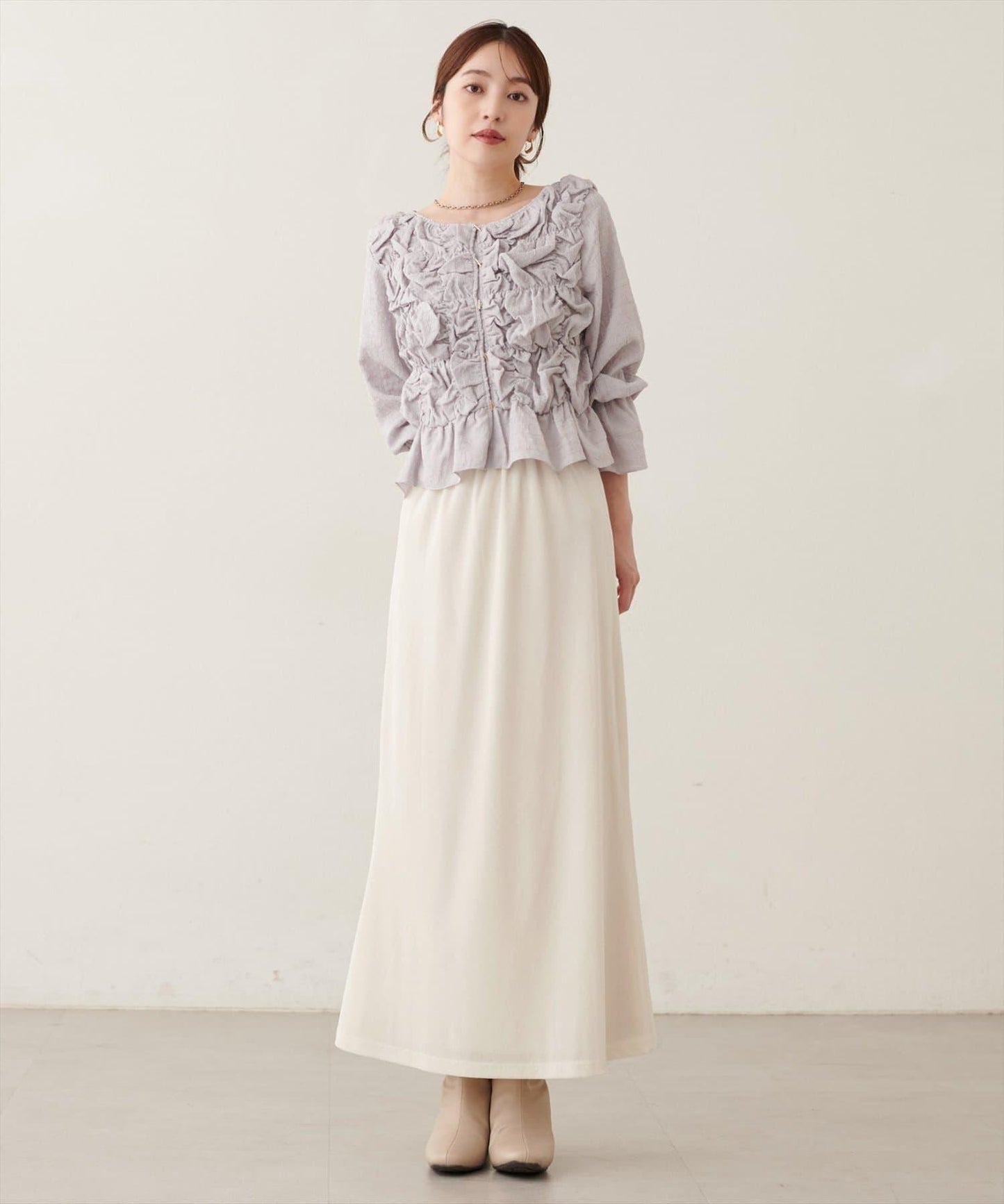natural couture 2026AW 飄逸透膚感燈芯絨窄身半裙