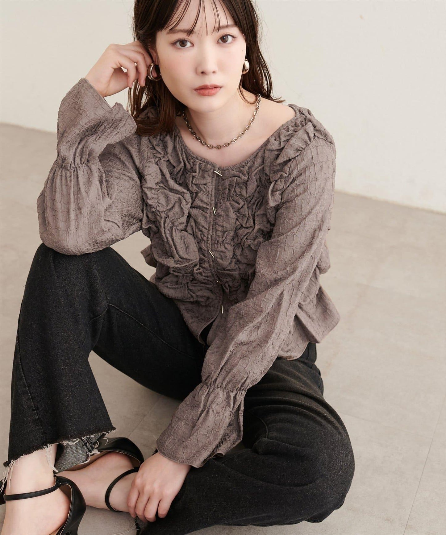 natural couture 紐扣褶皺襯衫