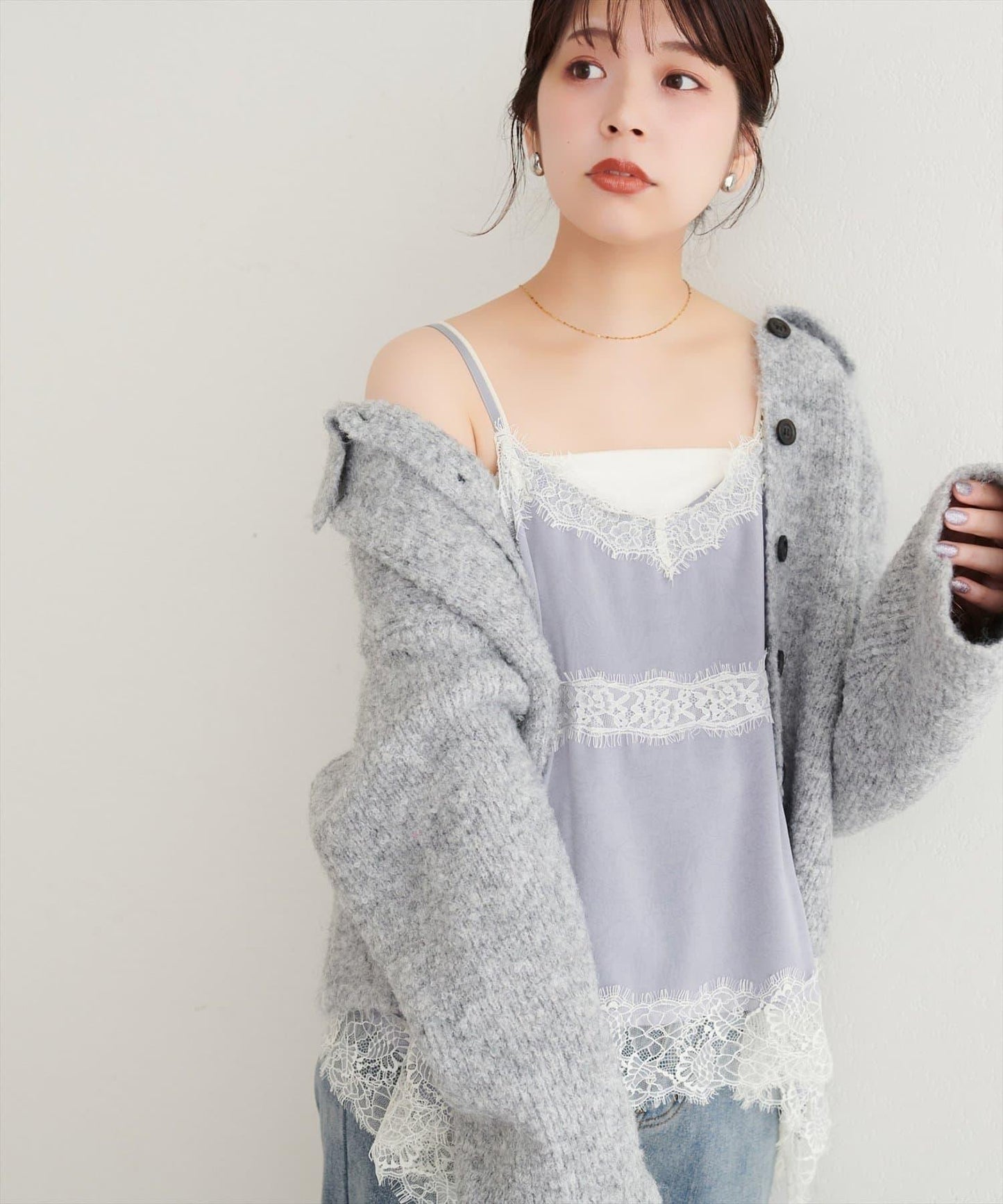natural couture 隨機下襬緞面蕾絲吊帶衫 女士 滌綸