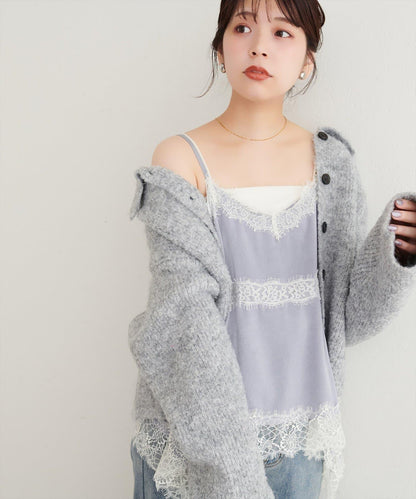 natural couture 隨機下襬緞面蕾絲吊帶衫 女士 滌綸
