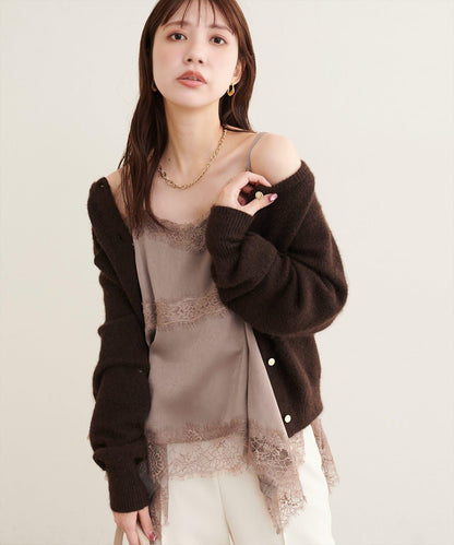 natural couture 隨機下襬緞面蕾絲吊帶衫 女士 滌綸