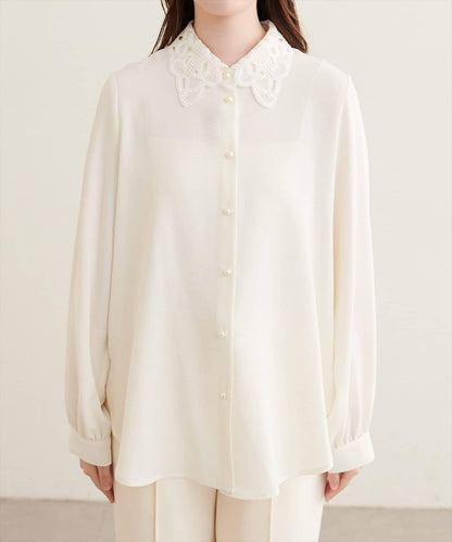 natural couture 蕾絲領襯衫 女士 聚酯纖維 翻領襯衫