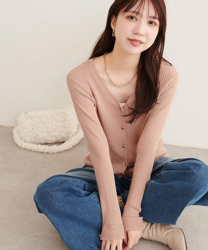 natural couture 接觸冷感 V領開衫 羅紋針織 環保防紫外線 彈力 涼感"}
