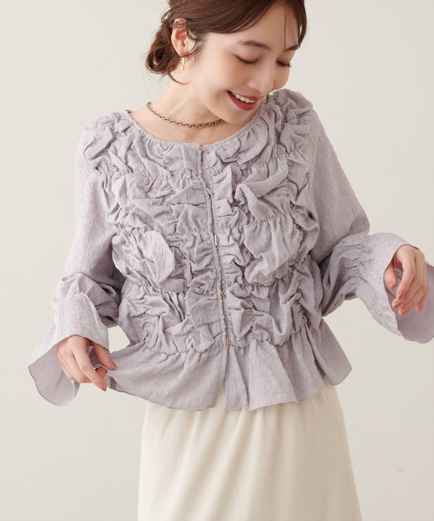 natural couture 紐扣褶皺襯衫