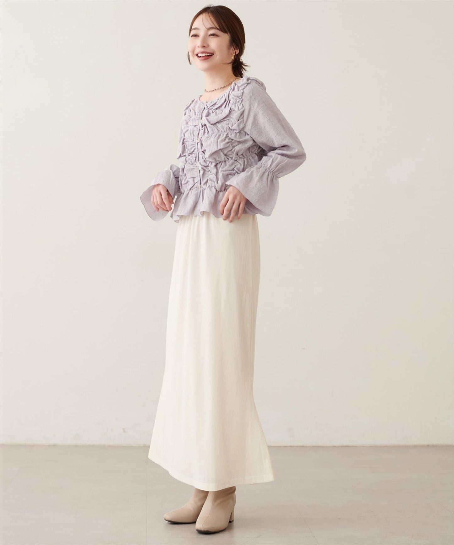 natural couture 紐扣褶皺襯衫