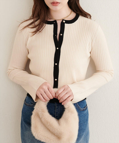 natural couture 配色喇叭袖羅紋針織開衫