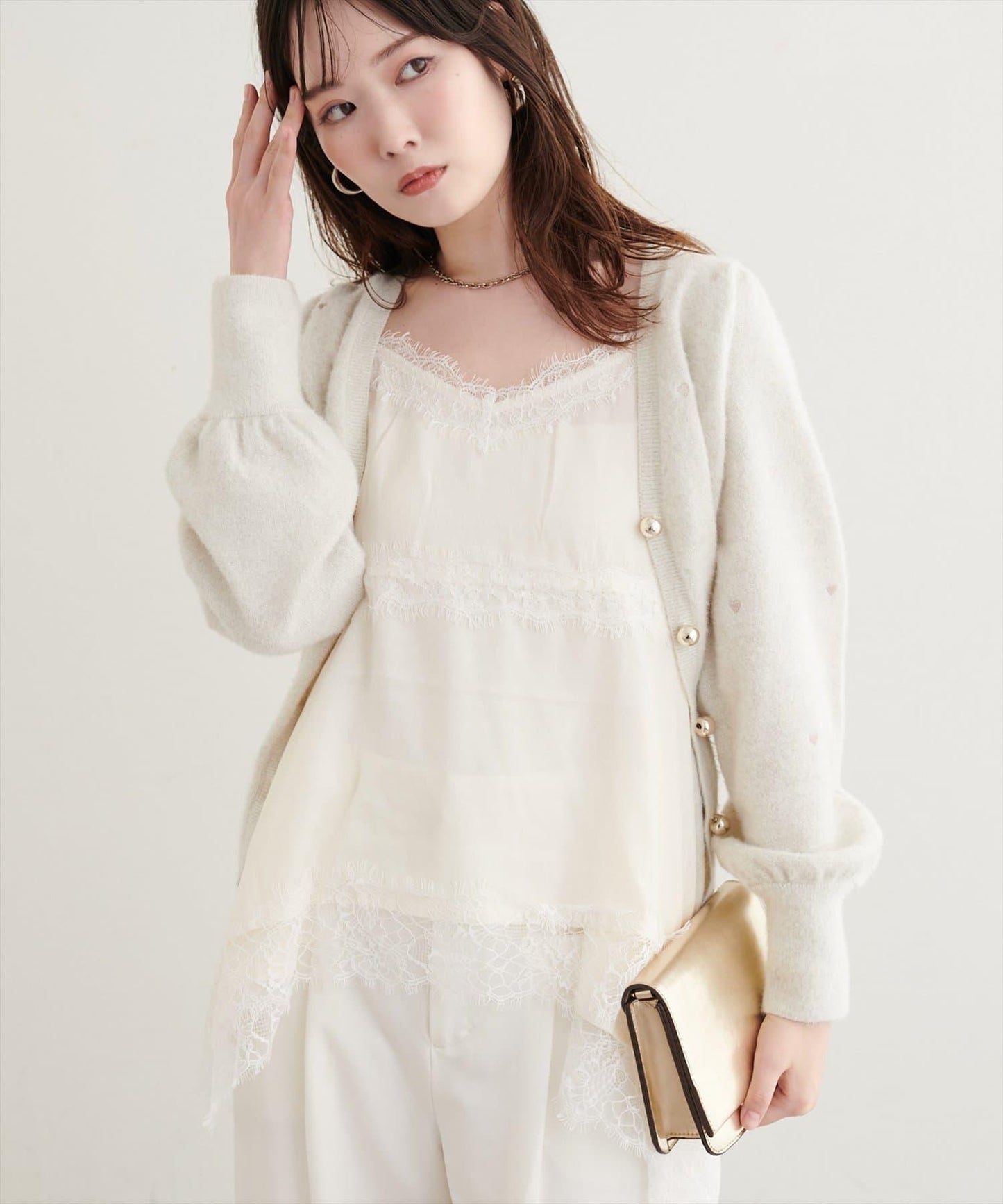 natural couture 隨機下襬緞面蕾絲吊帶衫 女士 滌綸