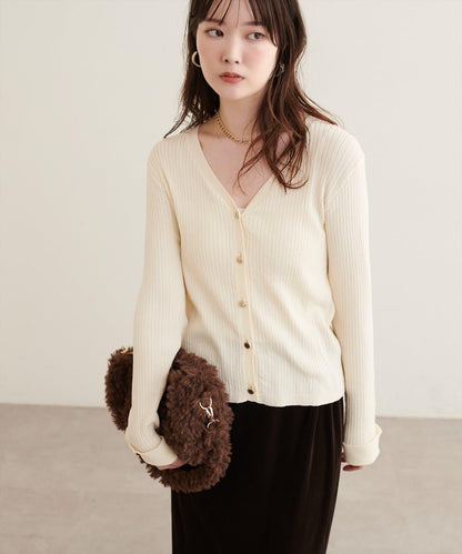 natural couture 接觸冷感 V領開衫 羅紋針織 環保防紫外線 彈力 涼感"}