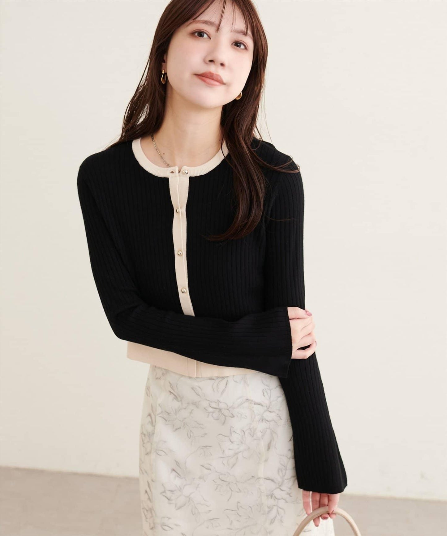 natural couture 配色喇叭袖羅紋針織開衫