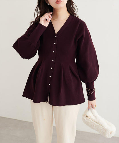 natural couture 珍珠紐扣荷葉邊聚酯針織衫