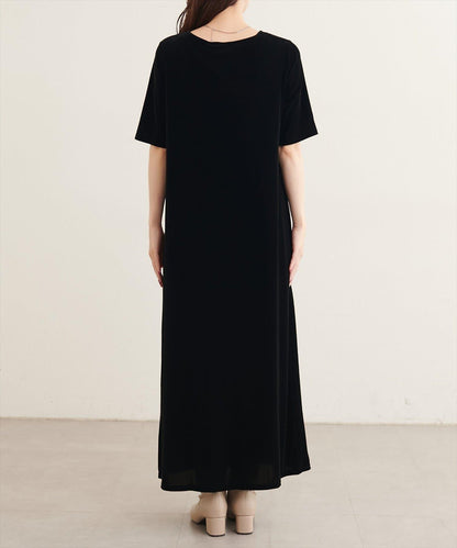 natural couture 褶皺燈芯絨五分袖連衣裙