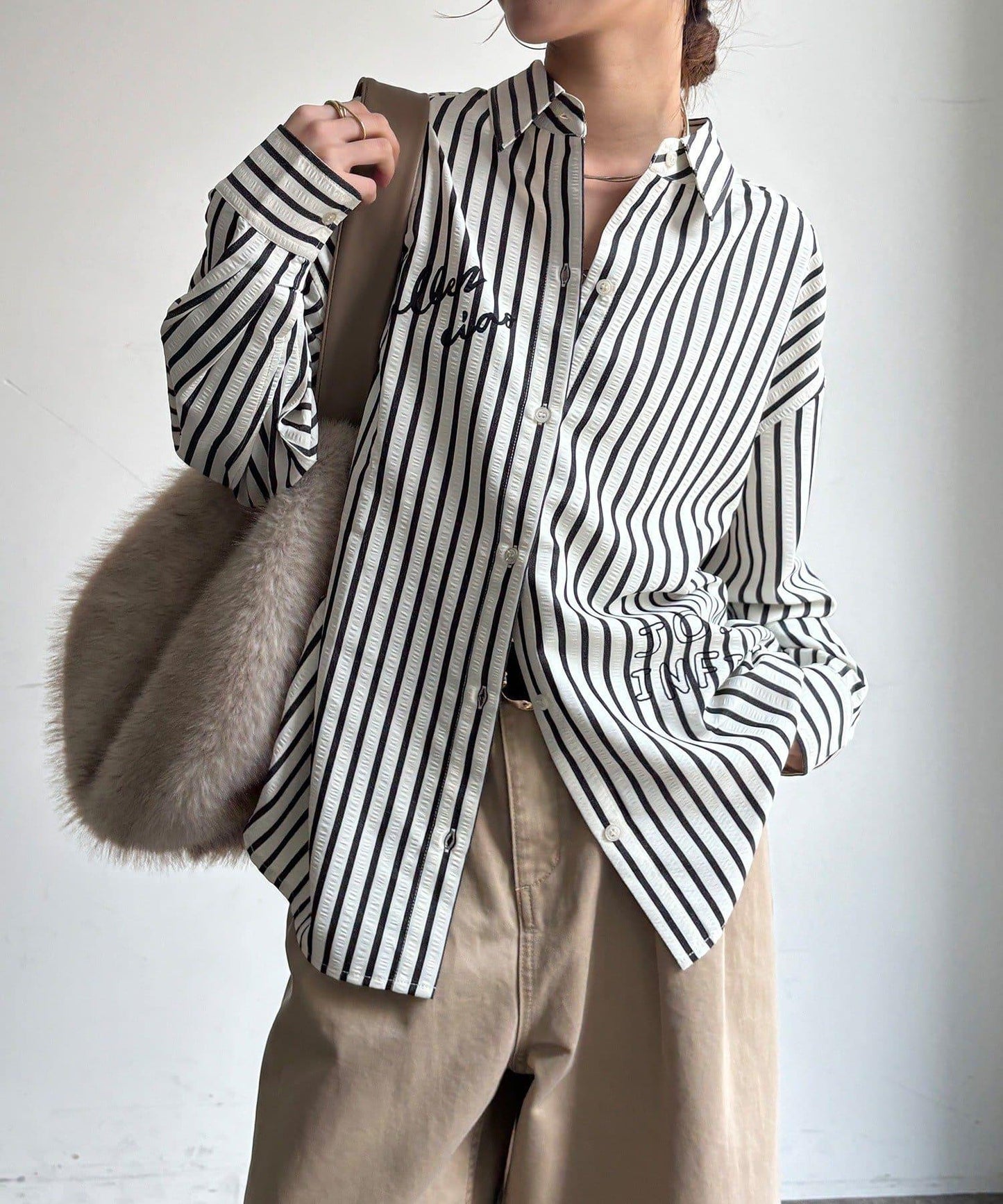 DOUDOU 條紋印花Logo襯衫 女款