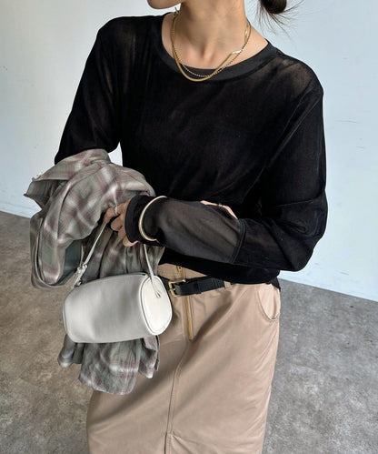 DOUDOU 異材質拼接網紗透膚感T恤