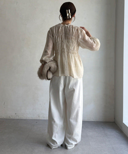 DOUDOU 褶皺格紋襯衫 女士襯衫