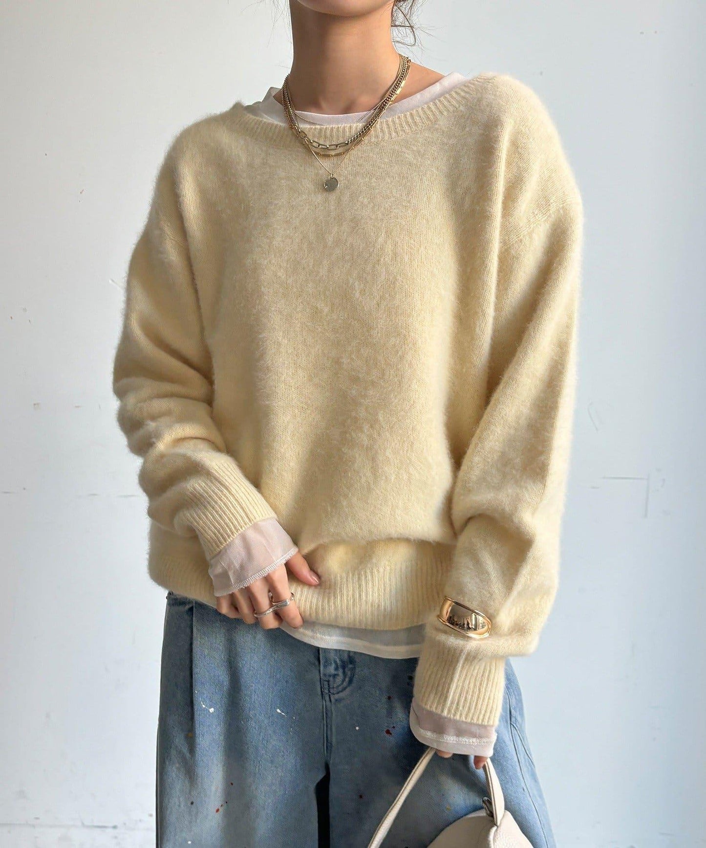 DOUDOU 異材質拼接網紗透膚感T恤