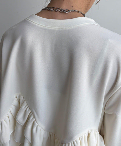 DOUDOU 前後兩穿針織喬其紗層疊荷葉邊襯衫