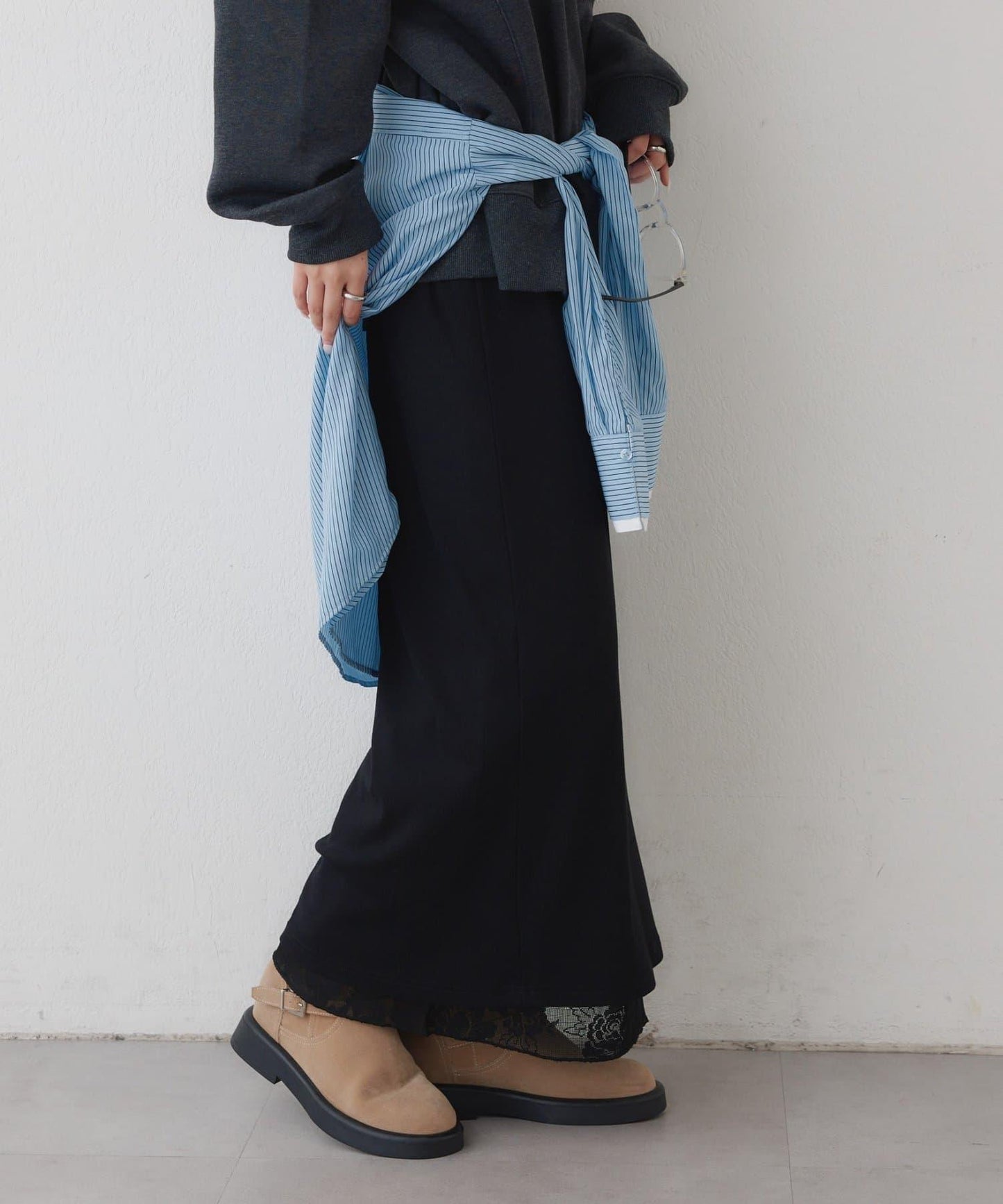 リバーシブルレーススカート mystic 拼色 花朵 網紗 連衣裙