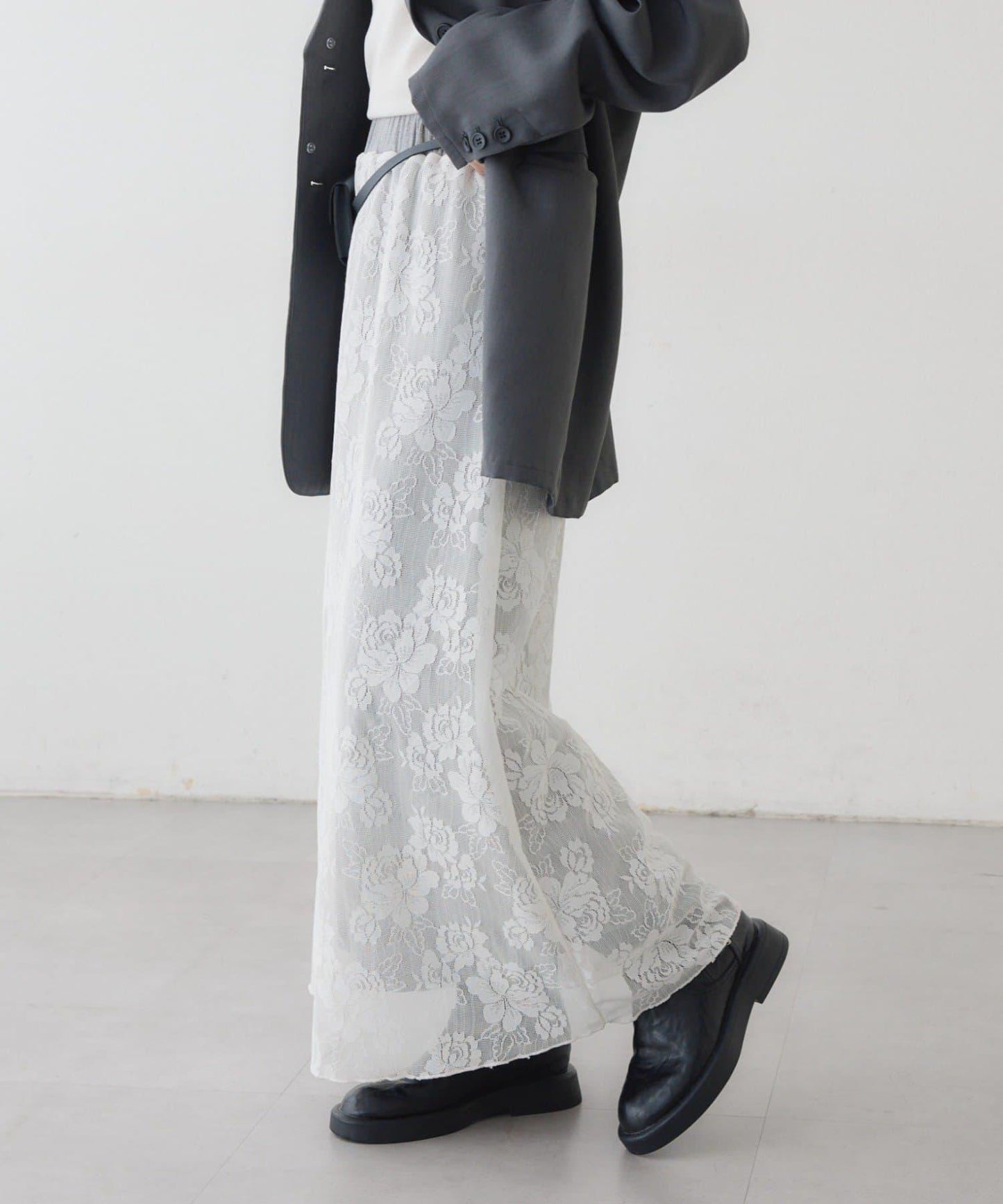 リバーシブルレーススカート mystic 拼色 花朵 網紗 連衣裙