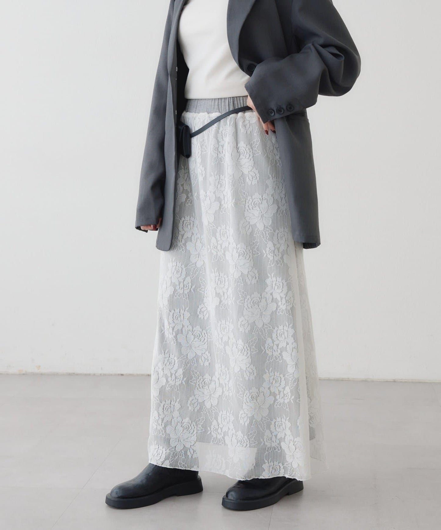 リバーシブルレーススカート mystic 拼色 花朵 網紗 連衣裙