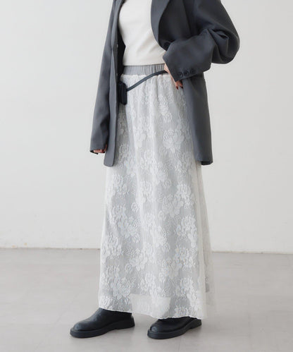 リバーシブルレーススカート mystic 拼色 花朵 網紗 連衣裙
