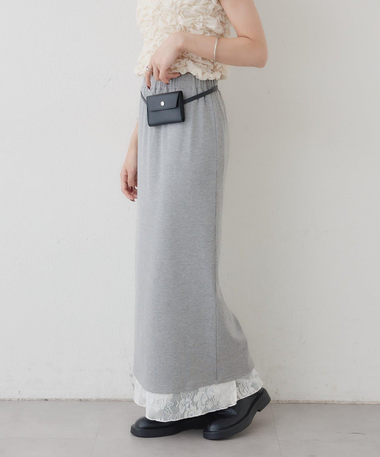 リバーシブルレーススカート mystic 拼色 花朵 網紗 連衣裙