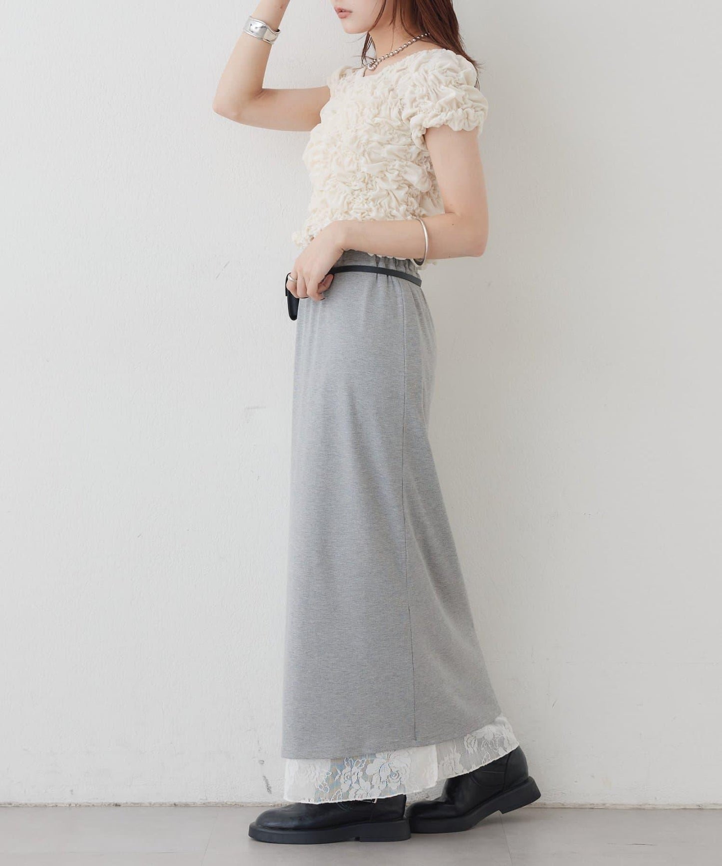 リバーシブルレーススカート mystic 拼色 花朵 網紗 連衣裙