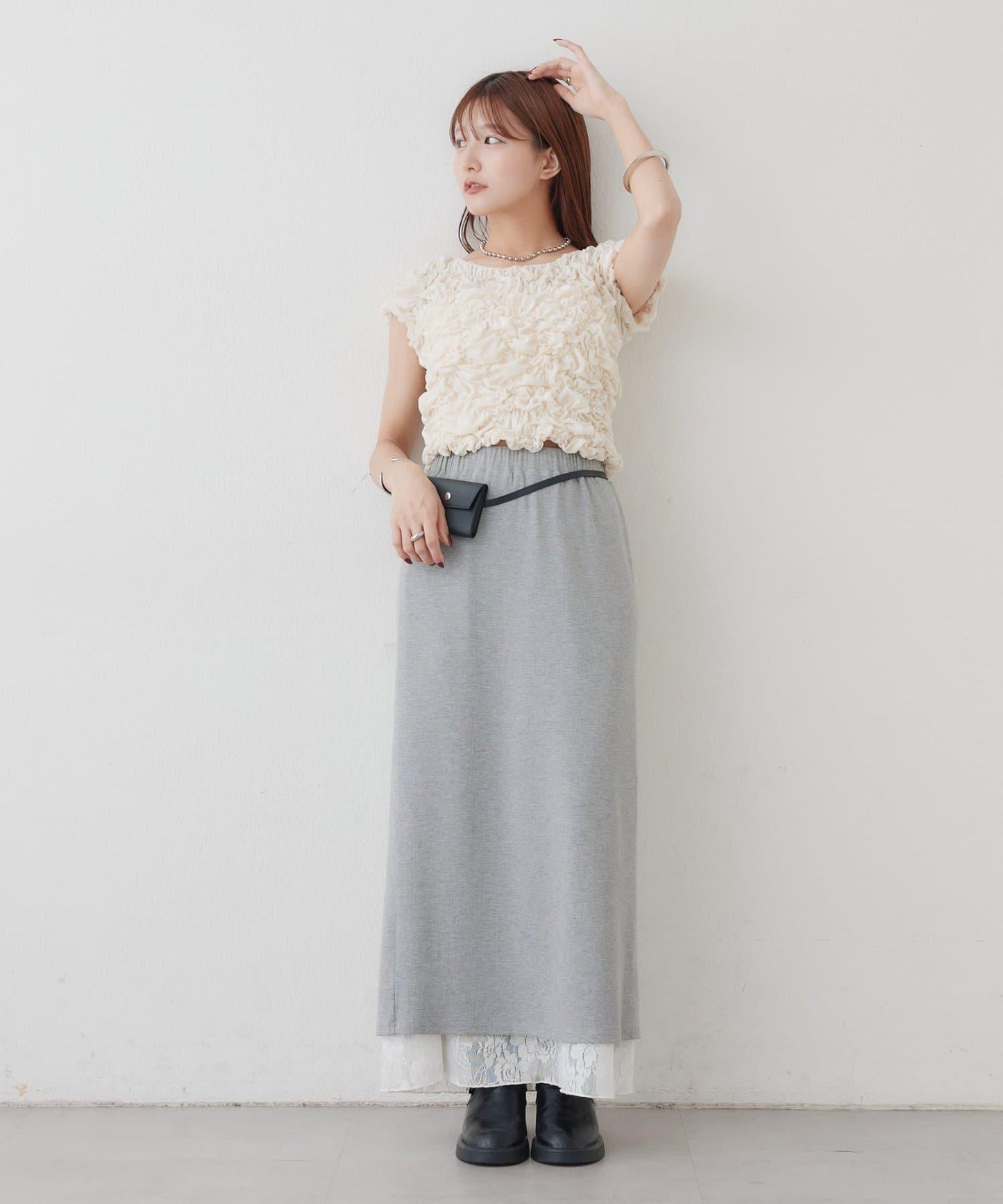 リバーシブルレーススカート mystic 拼色 花朵 網紗 連衣裙