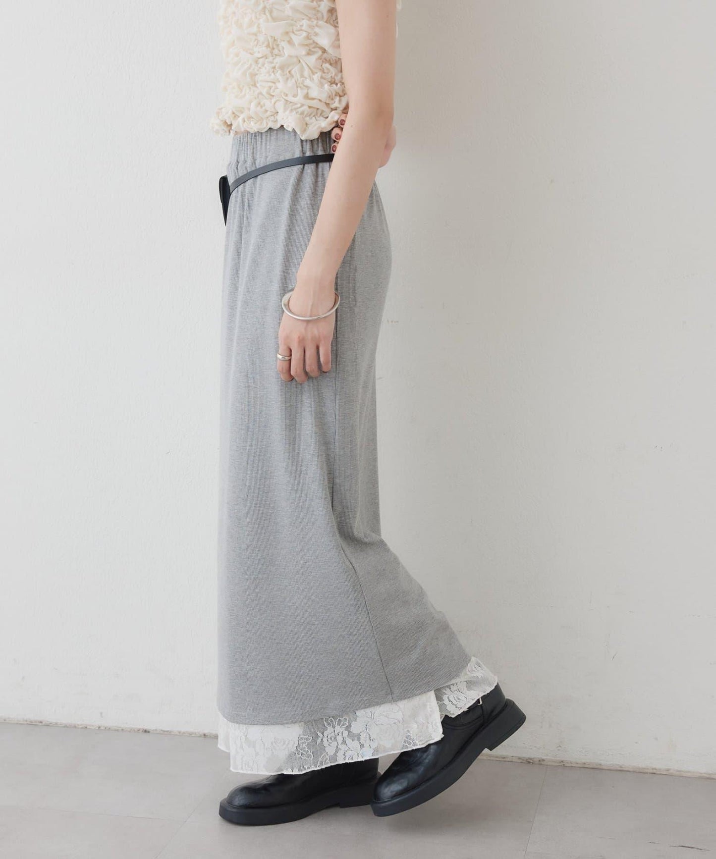 リバーシブルレーススカート mystic 拼色 花朵 網紗 連衣裙