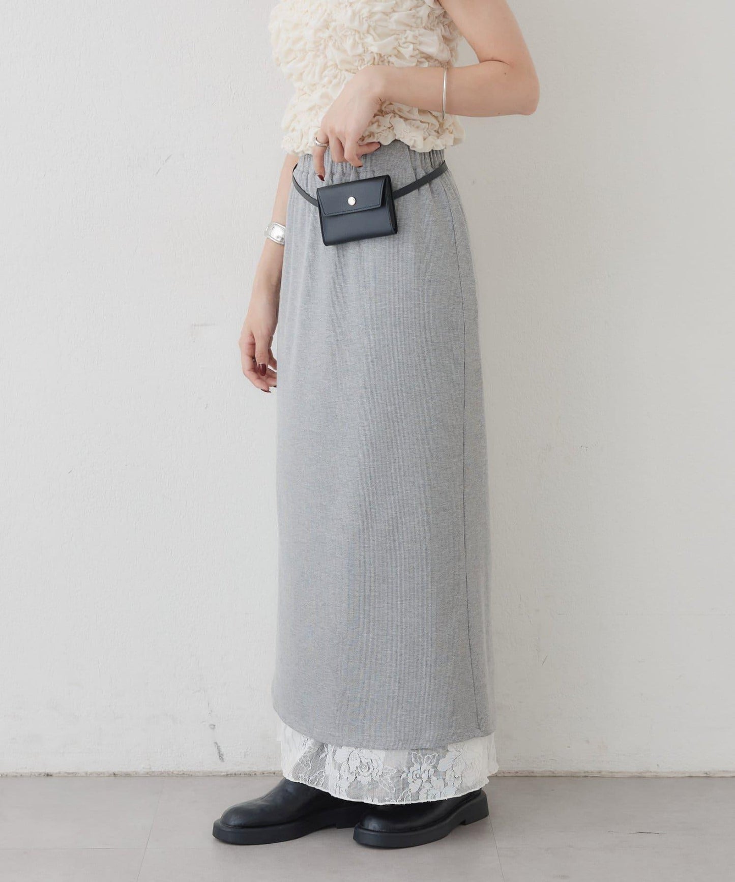 リバーシブルレーススカート mystic 拼色 花朵 網紗 連衣裙