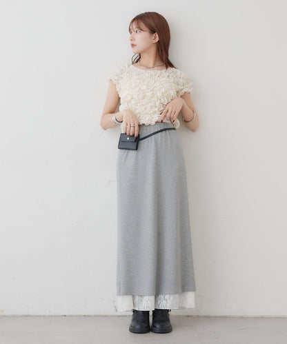 リバーシブルレーススカート mystic 拼色 花朵 網紗 連衣裙