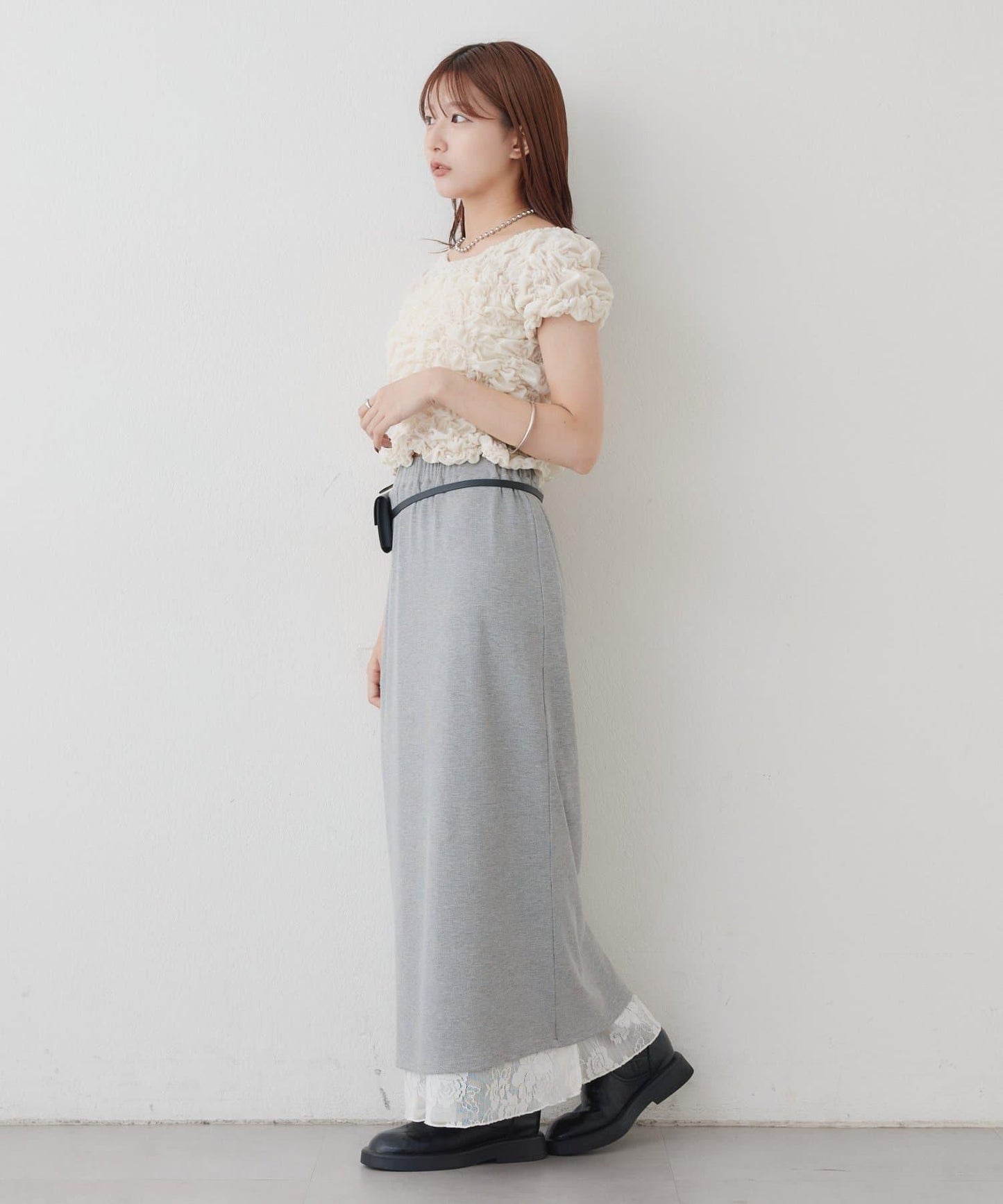 リバーシブルレーススカート mystic 拼色 花朵 網紗 連衣裙