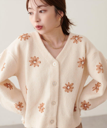 前後兩穿立體花朵刺繡針織衫