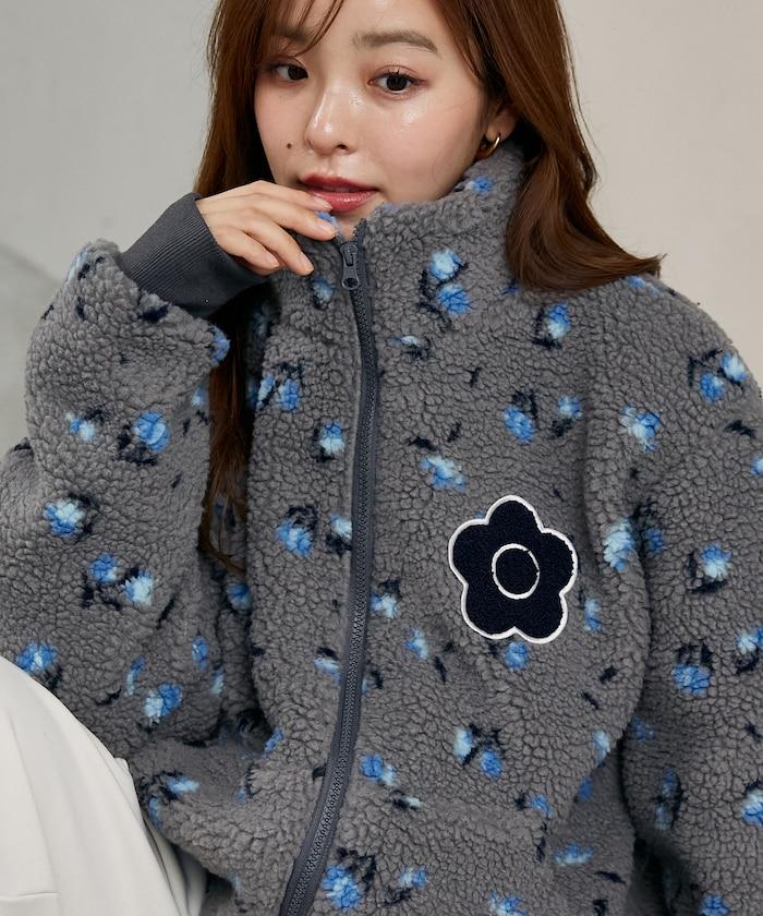 MARY QUANT × PUBLUX 聯名款 刺繡花朵圖案絎縫絨面夾克 外套 女