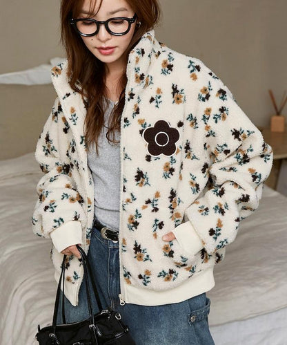 MARY QUANT × PUBLUX 聯名款 刺繡花朵圖案絎縫絨面夾克 外套 女