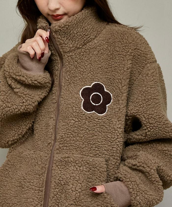 MARY QUANT × PUBLUX 聯名款 刺繡花朵圖案絎縫絨面夾克 外套 女