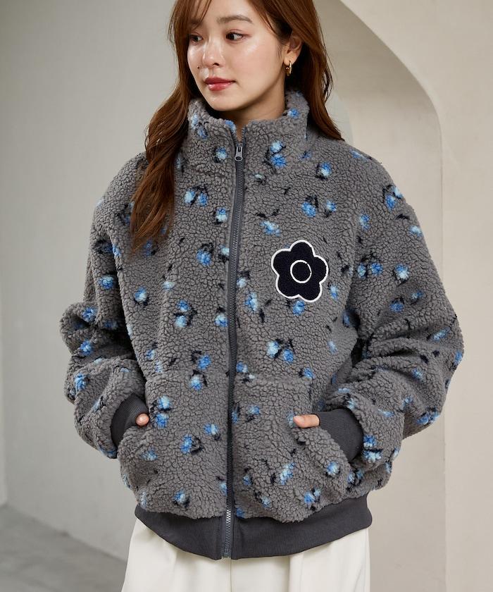 MARY QUANT × PUBLUX 聯名款 刺繡花朵圖案絎縫絨面夾克 外套 女