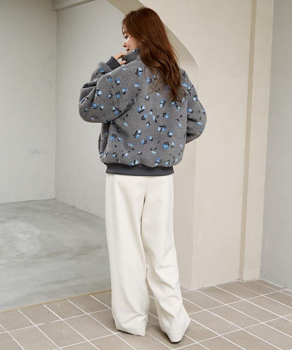 MARY QUANT × PUBLUX 聯名款 刺繡花朵圖案絎縫絨面夾克 外套 女