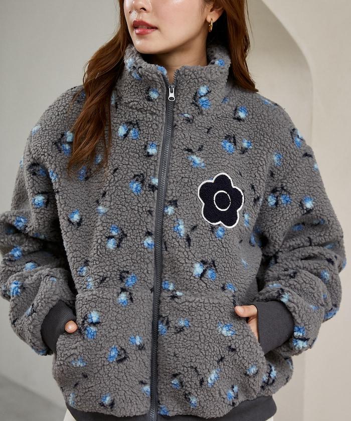 MARY QUANT × PUBLUX 聯名款 刺繡花朵圖案絎縫絨面夾克 外套 女