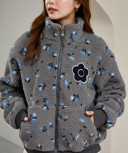 MARY QUANT × PUBLUX 聯名款 刺繡花朵圖案絎縫絨面夾克 外套 女