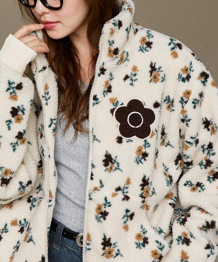 MARY QUANT × PUBLUX 聯名款 刺繡花朵圖案絎縫絨面夾克 外套 女