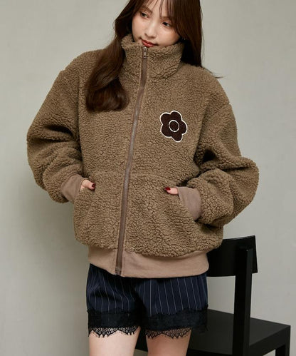 MARY QUANT × PUBLUX 聯名款 刺繡花朵圖案絎縫絨面夾克 外套 女