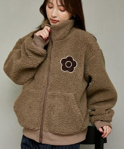 MARY QUANT × PUBLUX 聯名款 刺繡花朵圖案絎縫絨面夾克 外套 女