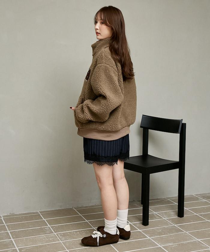 MARY QUANT × PUBLUX 聯名款 刺繡花朵圖案絎縫絨面夾克 外套 女