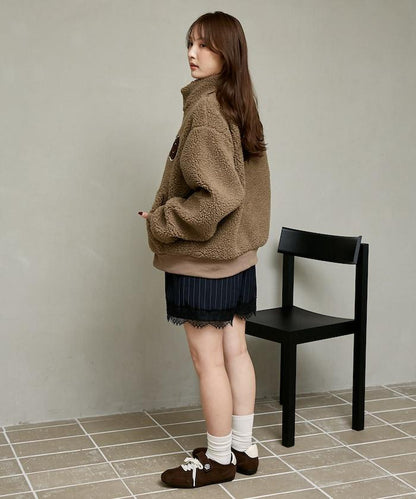 MARY QUANT × PUBLUX 聯名款 刺繡花朵圖案絎縫絨面夾克 外套 女