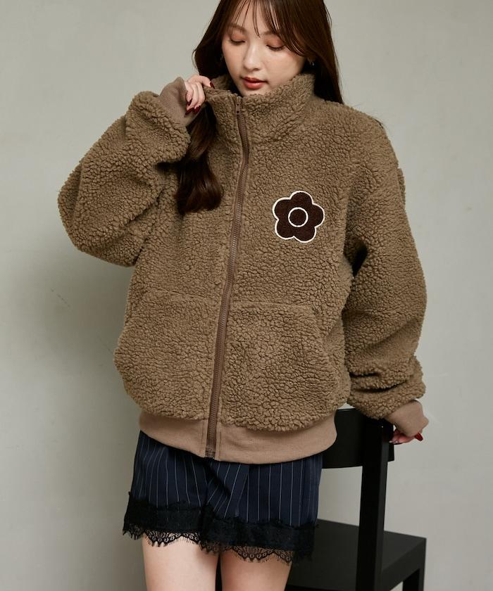 MARY QUANT × PUBLUX 聯名款 刺繡花朵圖案絎縫絨面夾克 外套 女