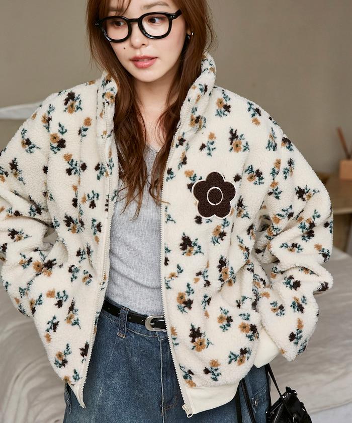 MARY QUANT × PUBLUX 聯名款 刺繡花朵圖案絎縫絨面夾克 外套 女