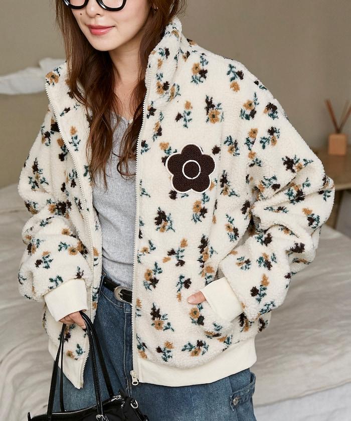 MARY QUANT × PUBLUX 聯名款 刺繡花朵圖案絎縫絨面夾克 外套 女